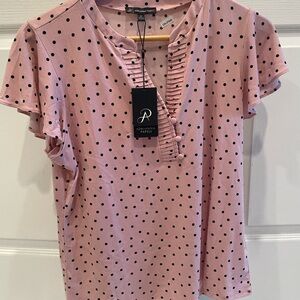Adrienne Papell Pink Polka Dot Blouse